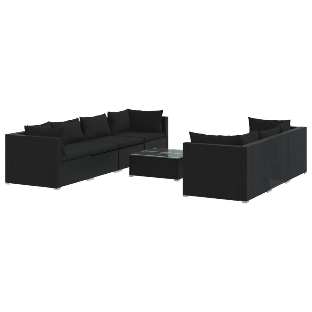 8-tlg. Garten-Lounge-Set mit Kissen Poly Rattan Schwarz