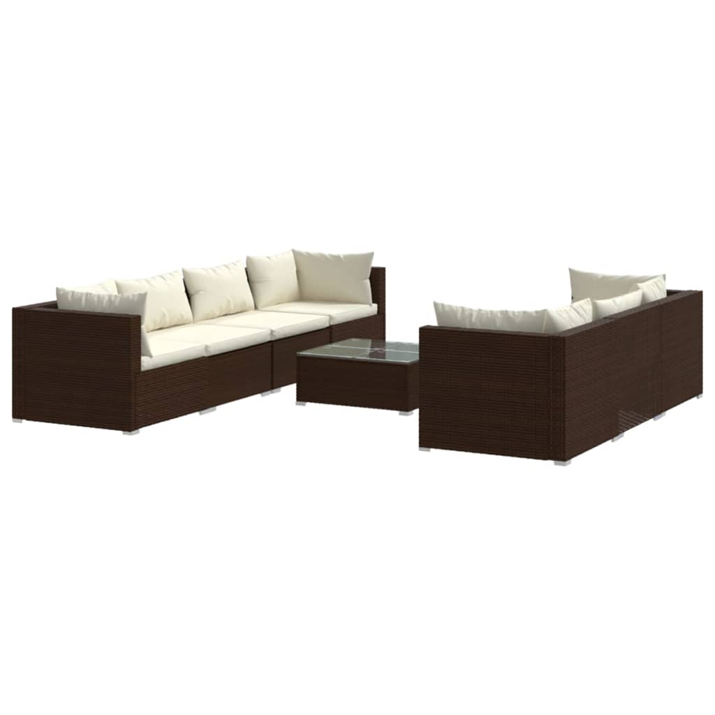 8-tlg. Garten-Lounge-Set mit Kissen Poly Rattan Braun