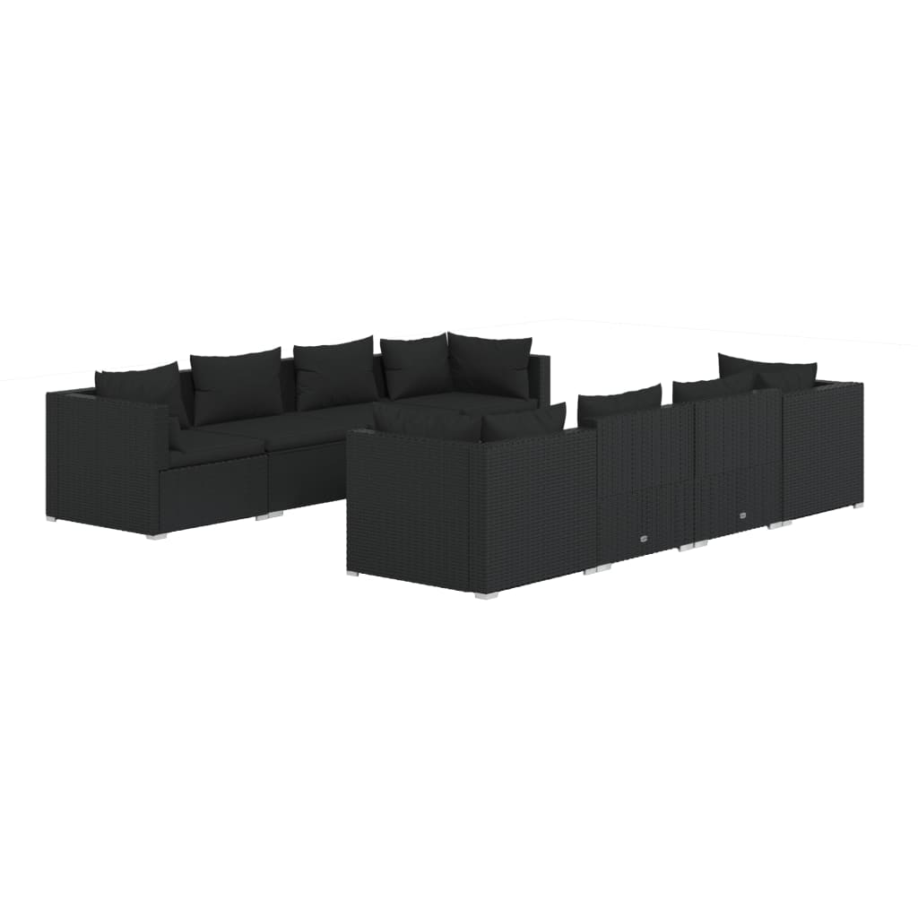 9-tlg. Garten-Lounge-Set mit Kissen Poly Rattan Schwarz