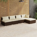 5-tlg. Garten-Lounge-Set mit Kissen Poly Rattan Braun
