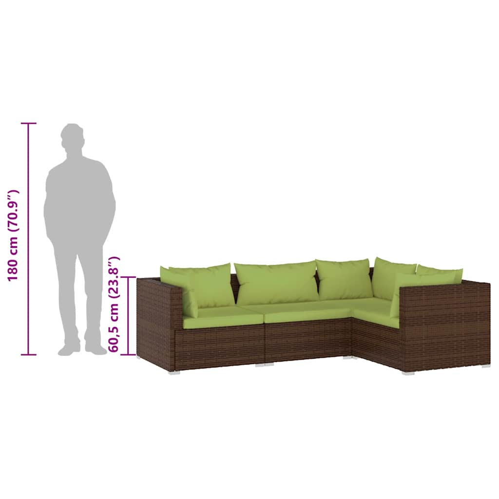 4-tlg. Garten-Lounge-Set mit Auflagen Poly Rattan Braun
