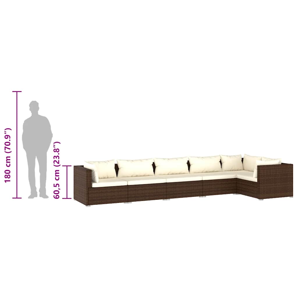 6-tlg. Garten-Lounge-Set mit Kissen Poly Rattan Braun
