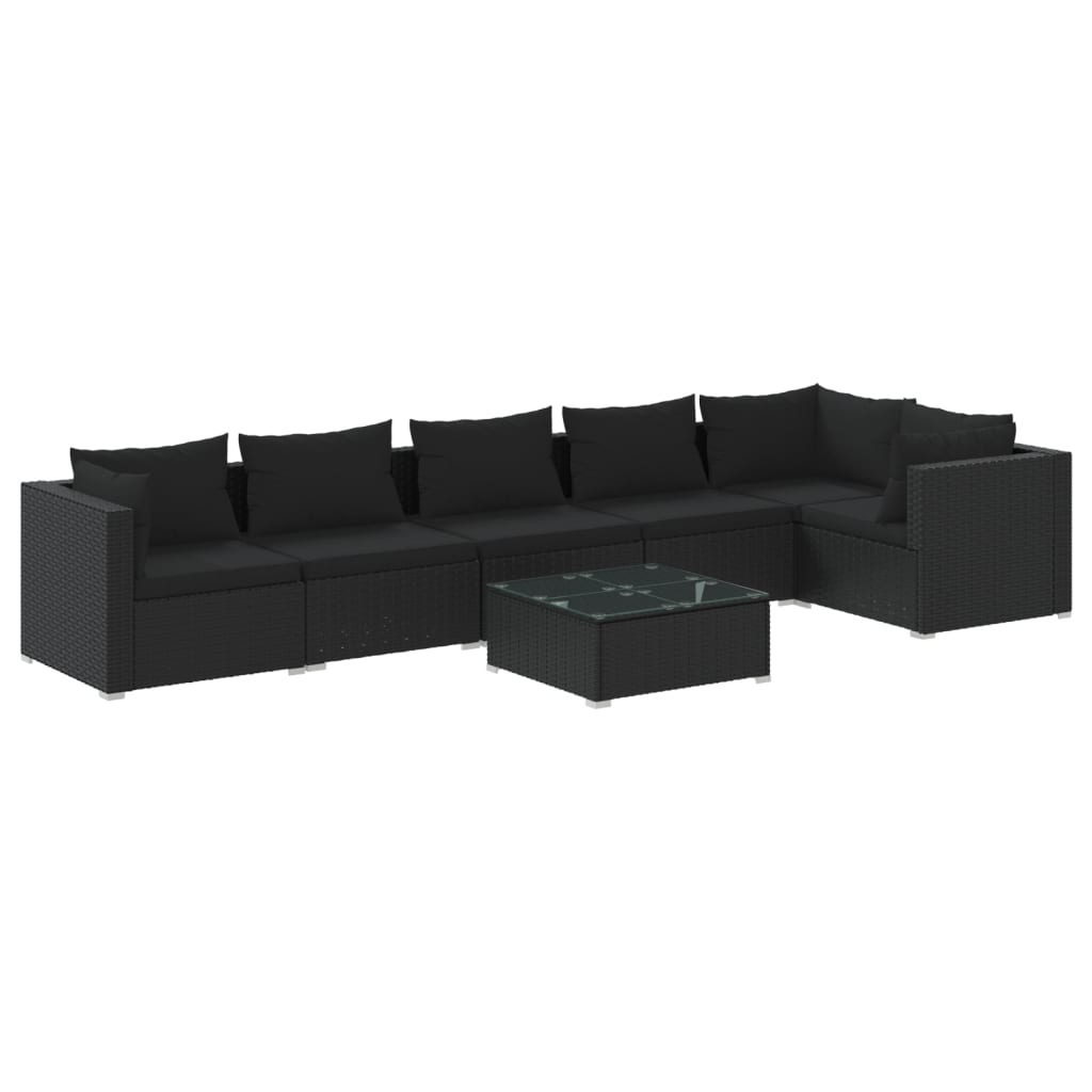 7-tlg. Garten-Lounge-Set mit Kissen Poly Rattan Schwarz