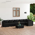 7-tlg. Garten-Lounge-Set mit Kissen Poly Rattan Schwarz