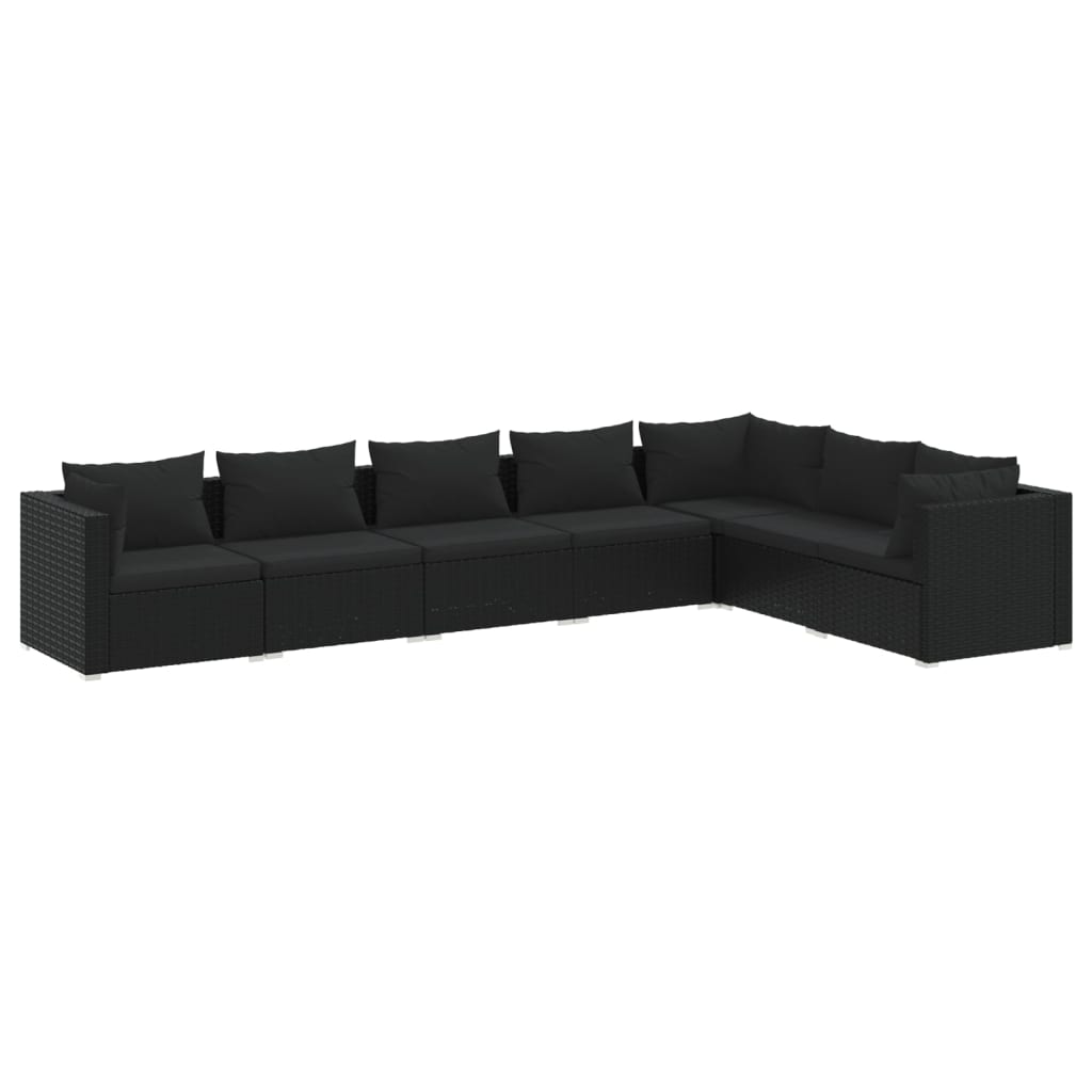 7-tlg. Garten-Lounge-Set mit Kissen Poly Rattan Schwarz