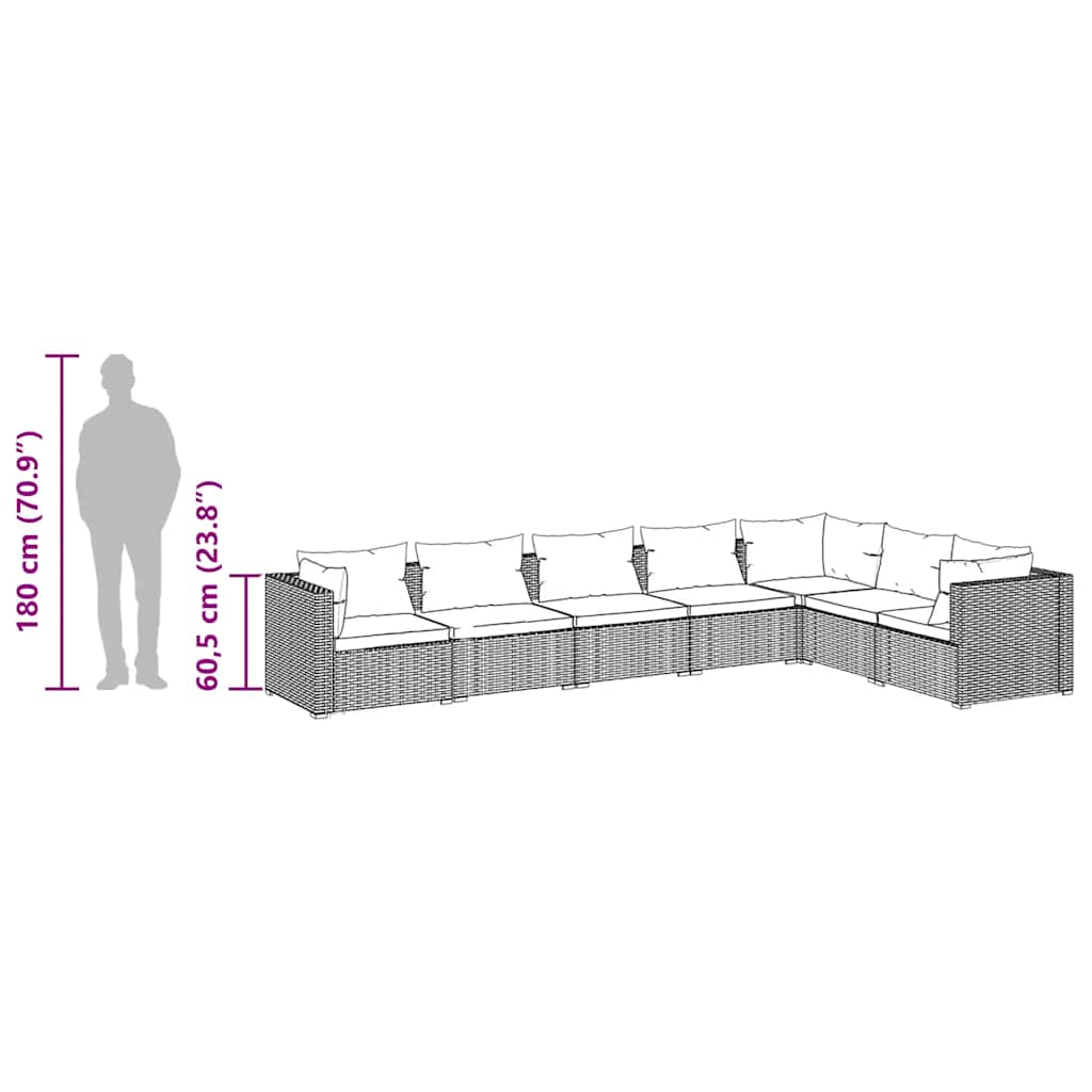 7-tlg. Garten-Lounge-Set mit Kissen Poly Rattan Braun