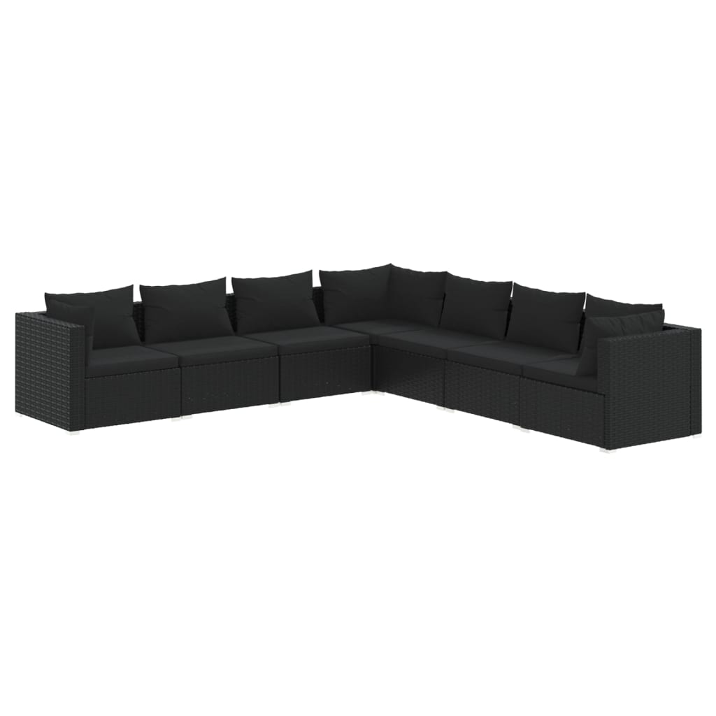 7-tlg. Garten-Lounge-Set mit Kissen Poly Rattan Schwarz