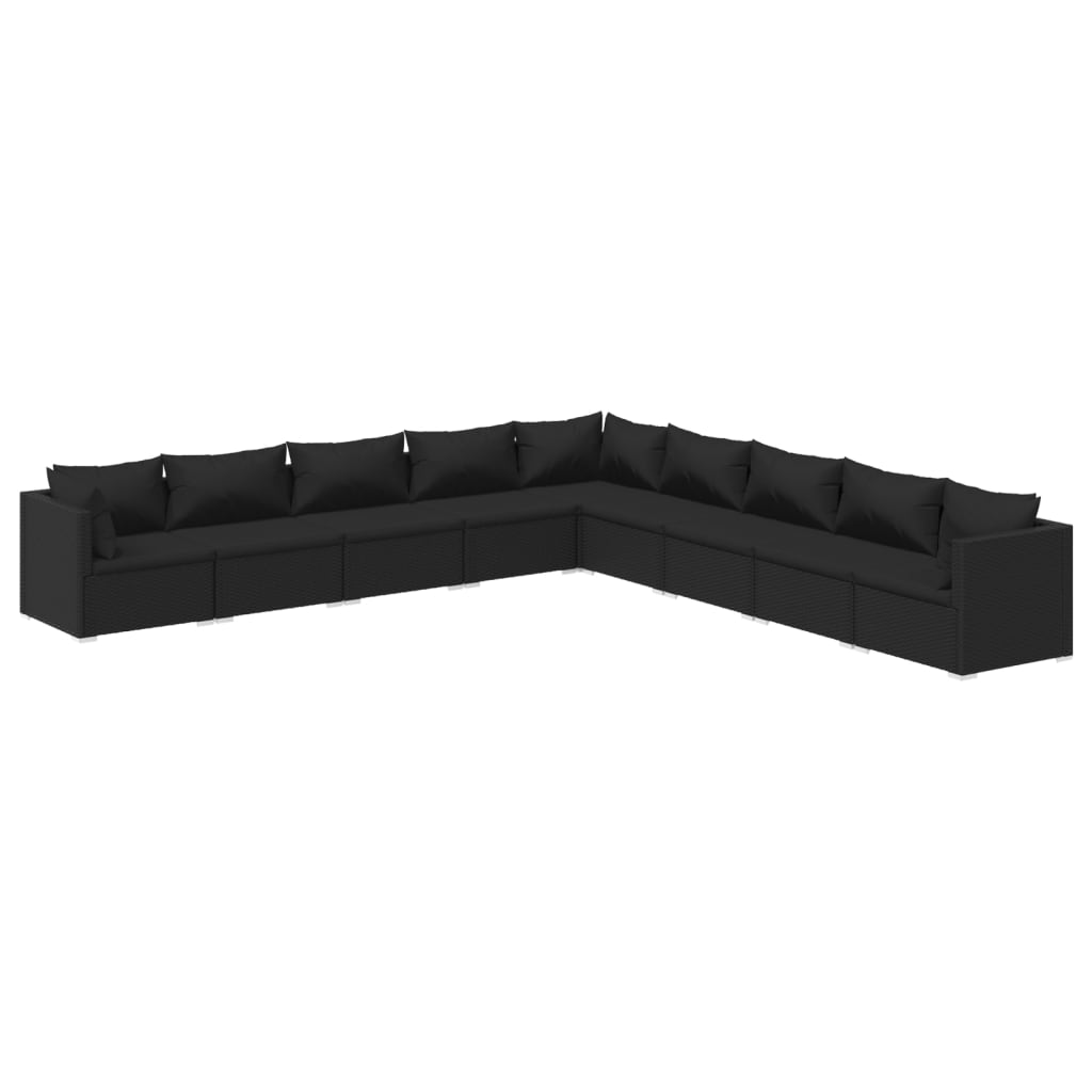 9-tlg. Garten-Lounge-Set mit Kissen Poly Rattan Schwarz