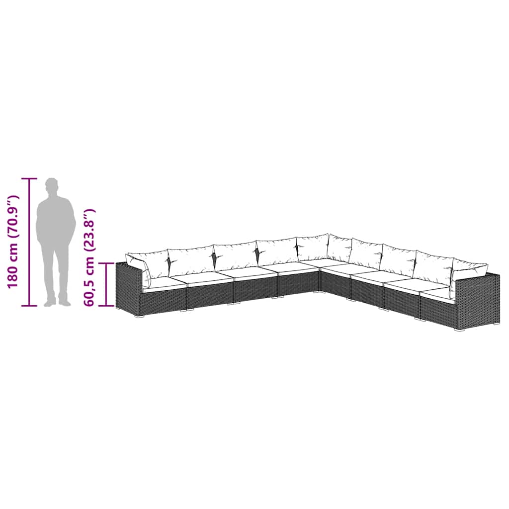 9-tlg. Garten-Lounge-Set mit Kissen Poly Rattan Braun