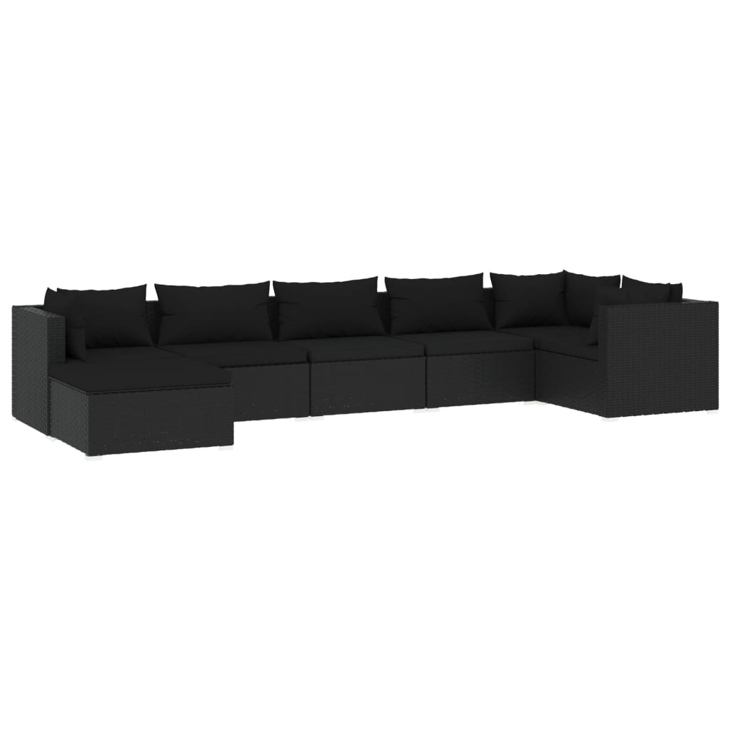7-tlg. Garten-Lounge-Set mit Kissen Poly Rattan Schwarz