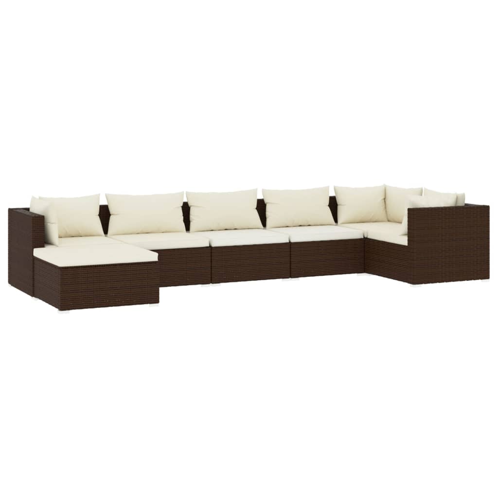 7-tlg. Garten-Lounge-Set mit Kissen Poly Rattan Braun