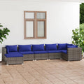 7-tlg. Garten-Lounge-Set mit Kissen Poly Rattan Grau