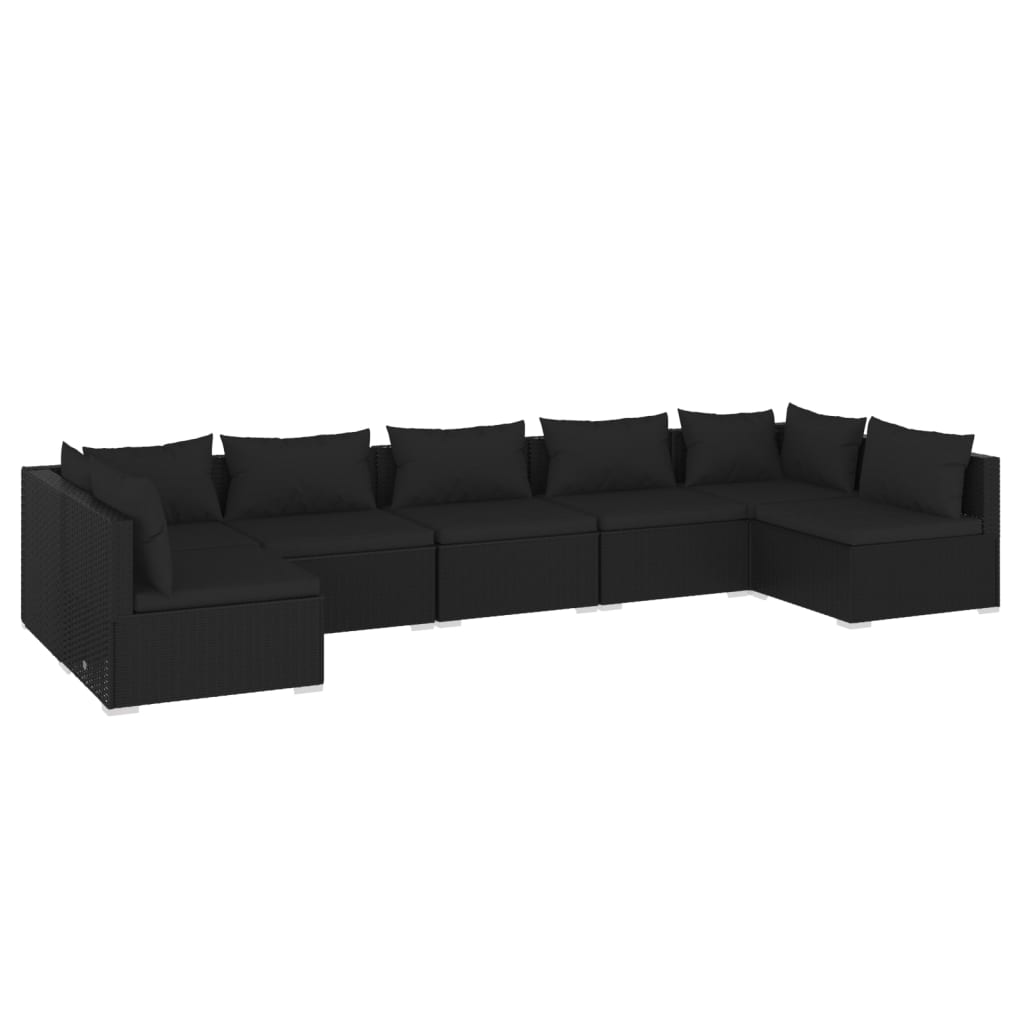 7-tlg. Garten-Lounge-Set mit Kissen Poly Rattan Schwarz