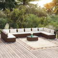 11-tlg. Garten-Lounge-Set mit Kissen Poly Rattan Braun