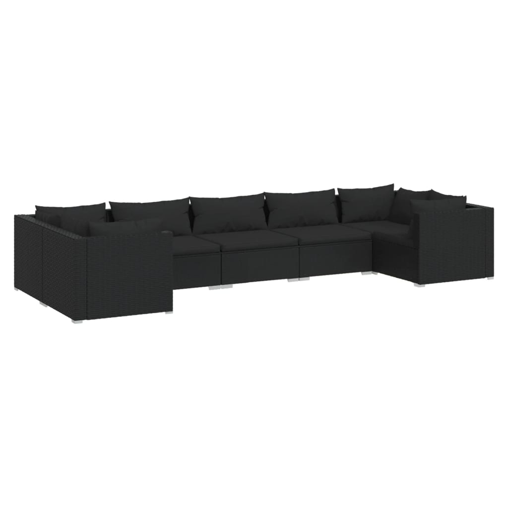 7-tlg. Garten-Lounge-Set mit Kissen Poly Rattan Schwarz