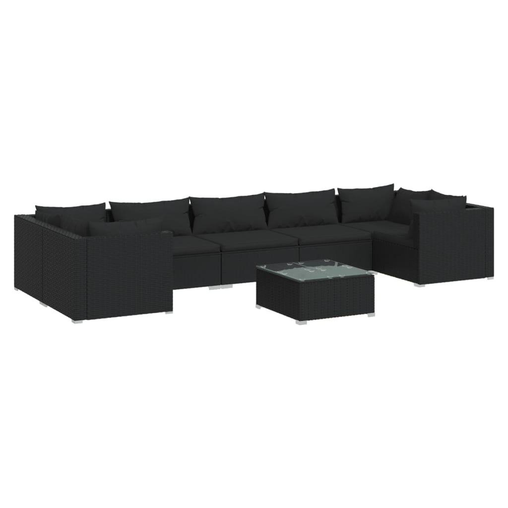 8-tlg. Garten-Lounge-Set mit Kissen Poly Rattan Schwarz