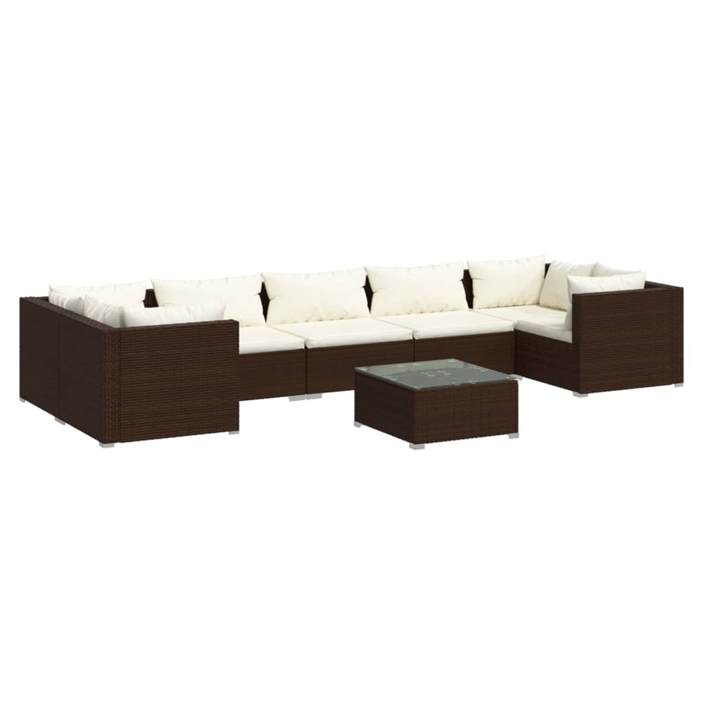 8-tlg. Garten-Lounge-Set mit Kissen Poly Rattan Braun
