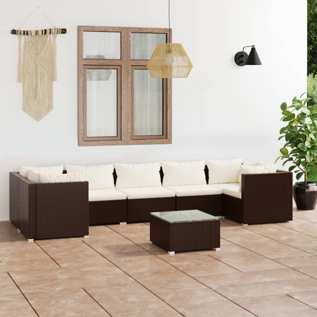 8-tlg. Garten-Lounge-Set mit Kissen Poly Rattan Braun