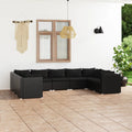 9-tlg. Garten-Lounge-Set mit Kissen Poly Rattan Schwarz