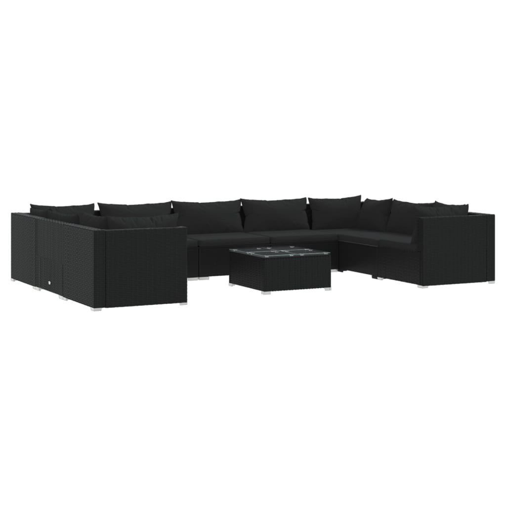 10-tlg. Garten-Lounge-Set mit Kissen Poly Rattan Schwarz