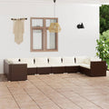 10-tlg. Garten-Lounge-Set mit Kissen Poly Rattan Braun