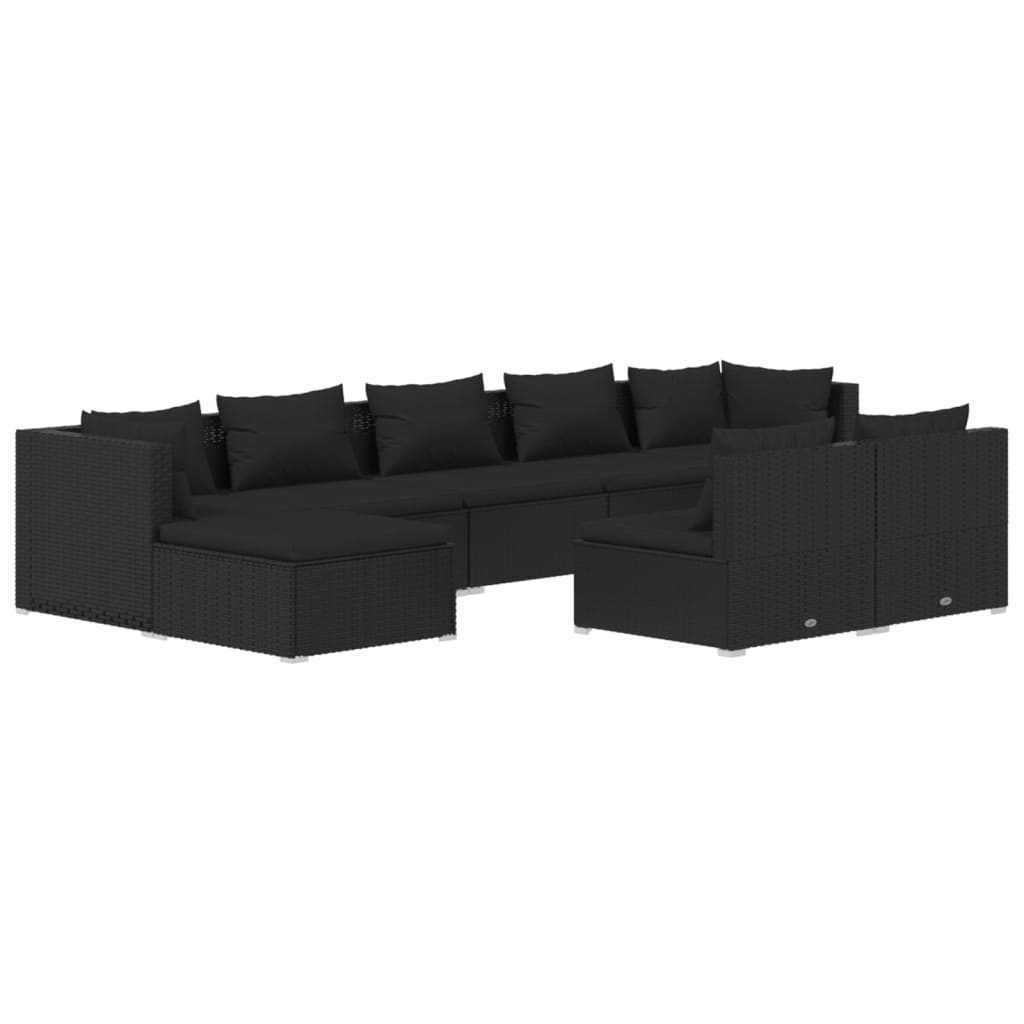 9-tlg. Garten-Lounge-Set mit Kissen Schwarz Poly Rattan