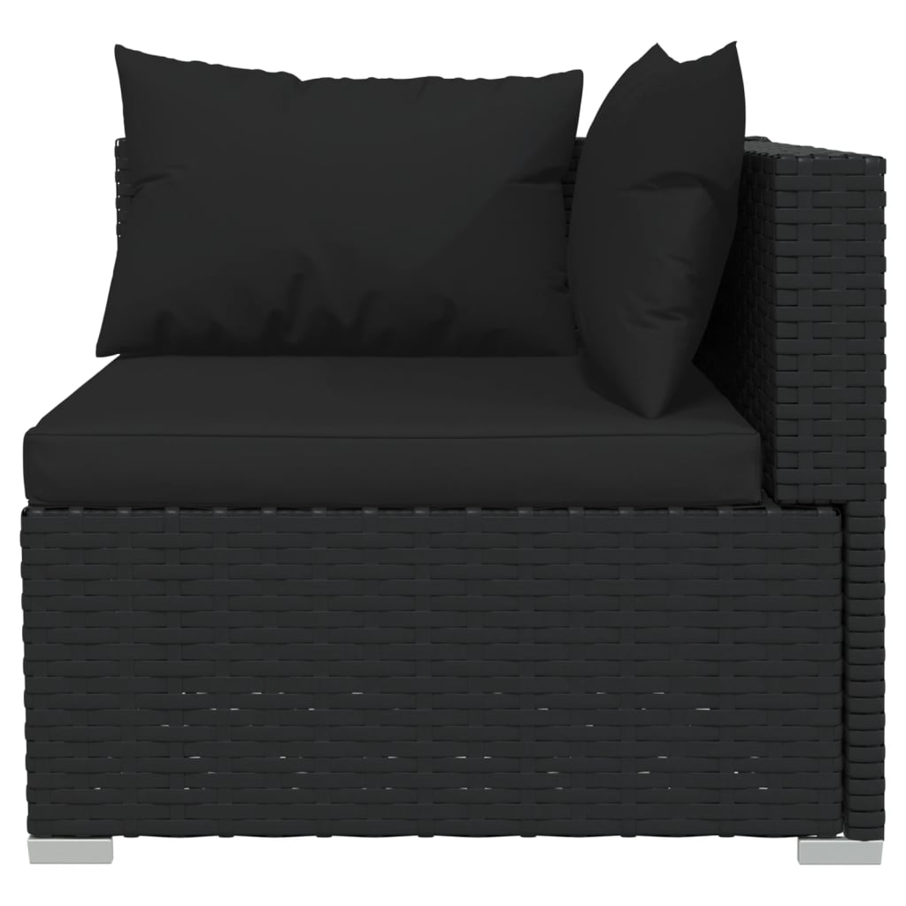 9-tlg. Garten-Lounge-Set mit Kissen Schwarz Poly Rattan