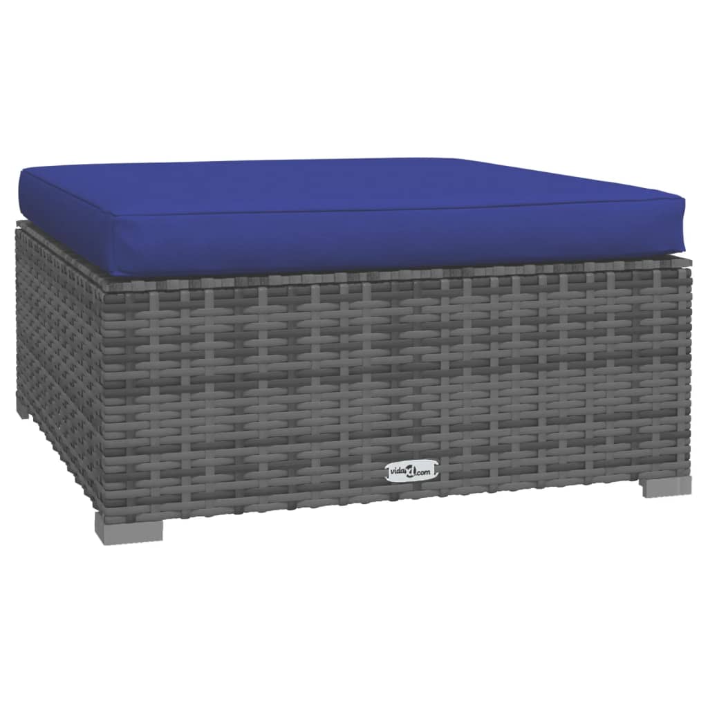 9-tlg. Garten-Lounge-Set mit Kissen Grau Poly Rattan