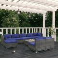 10-tlg. Garten-Lounge-Set mit Kissen Grau Poly Rattan