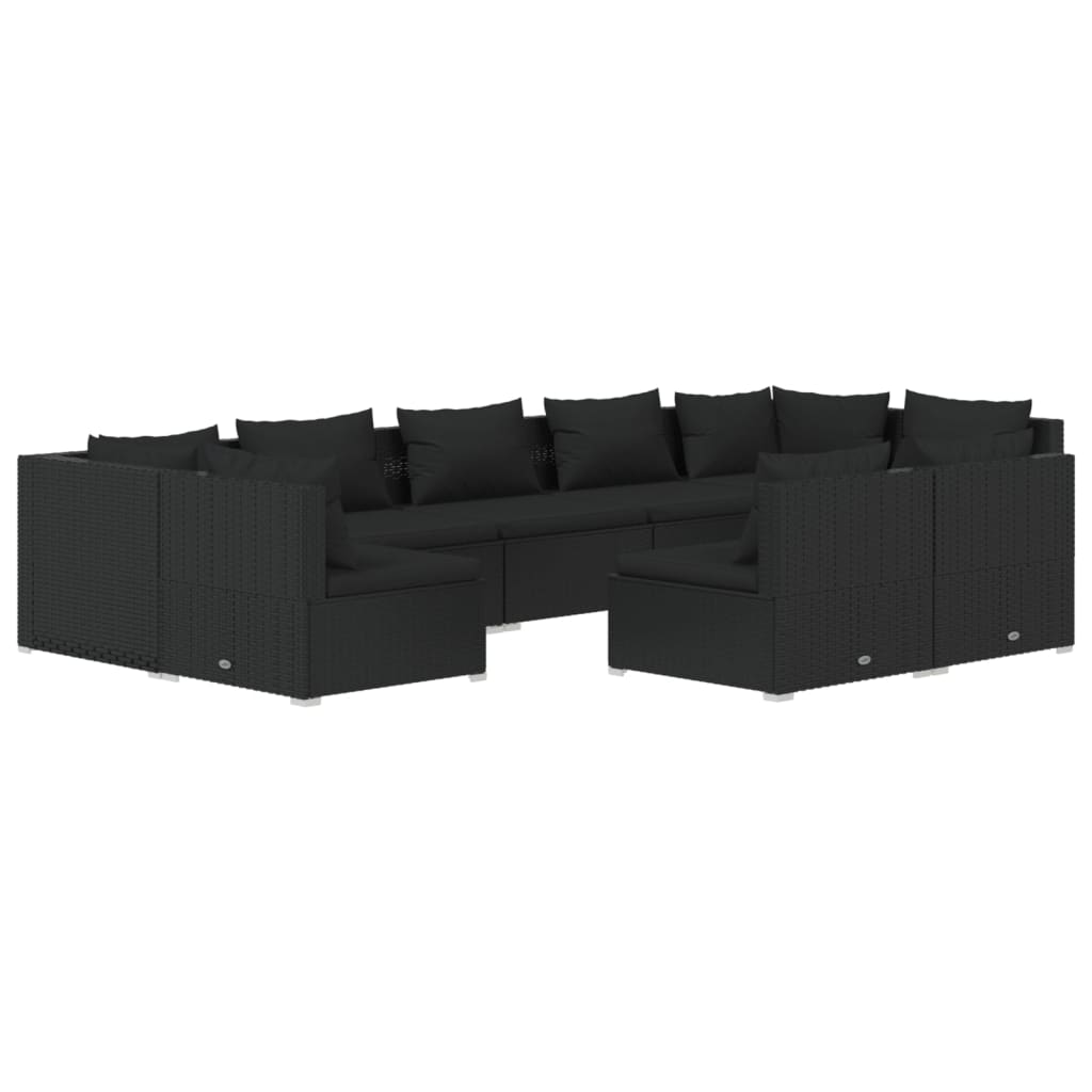 9-tlg. Garten-Lounge-Set mit Kissen Schwarz Poly Rattan