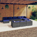 11-tlg. Garten-Lounge-Set mit Kissen Grau Poly Rattan