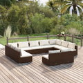 11-tlg. Garten-Lounge-Set mit Kissen Braun Poly Rattan