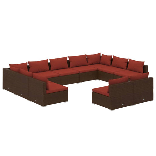 11-tlg. Garten-Lounge-Set mit Kissen Braun Poly Rattan