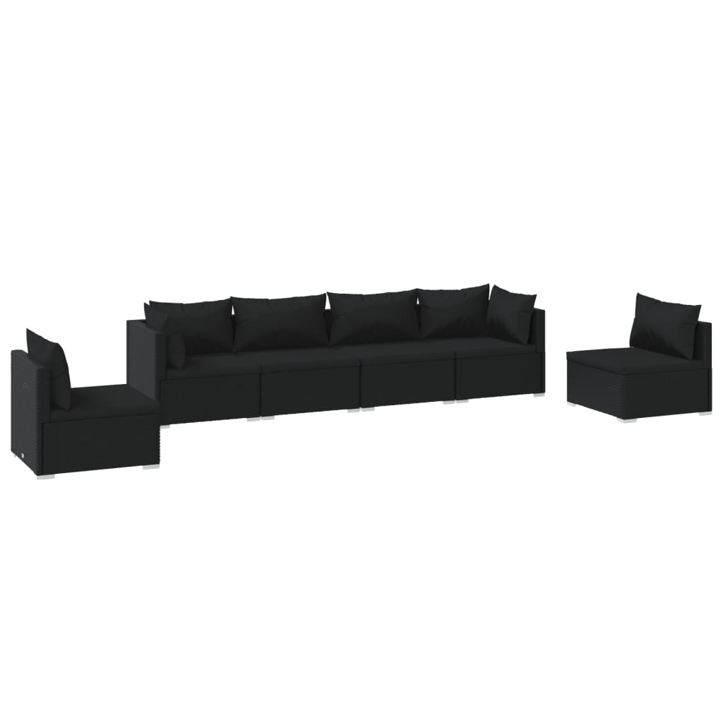 6-tlg. Garten-Lounge-Set mit Kissen Poly Rattan Schwarz
