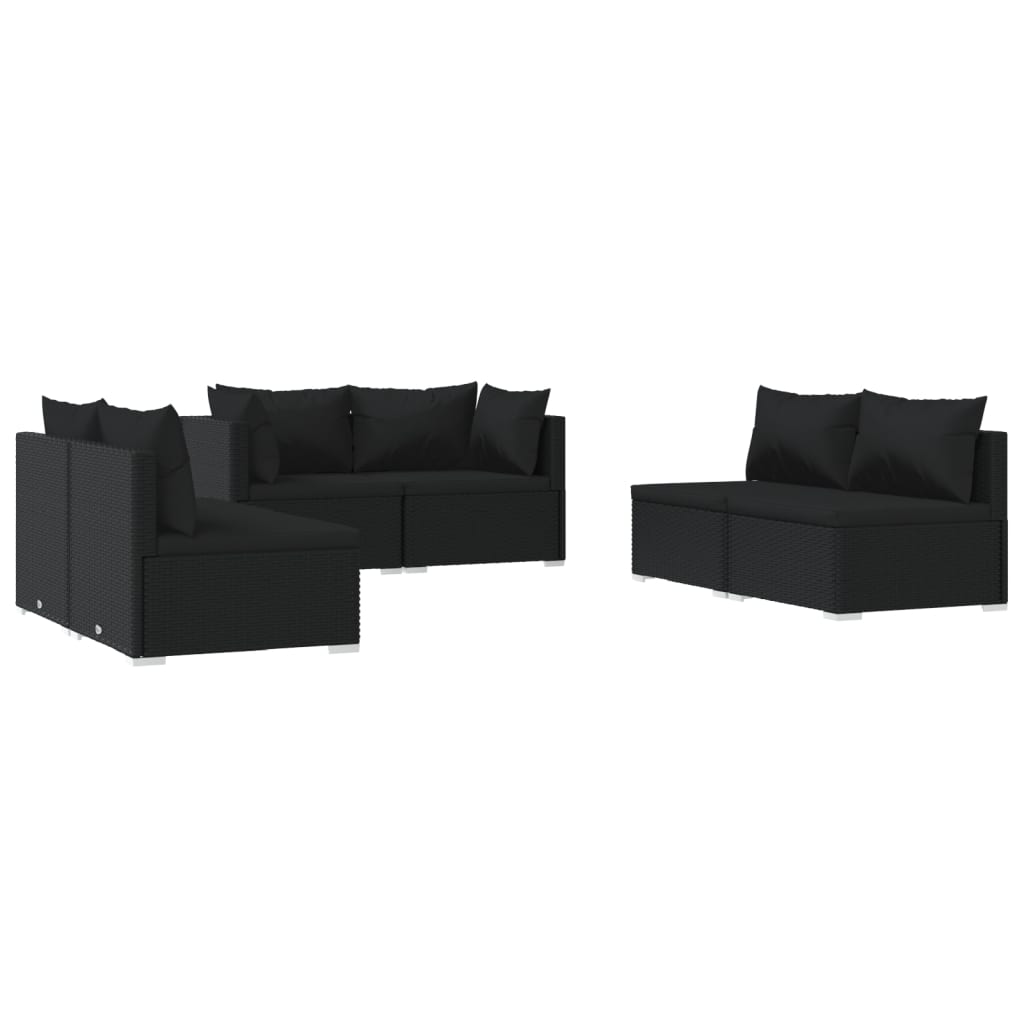 6-tlg. Garten-Lounge-Set mit Kissen Poly Rattan Schwarz