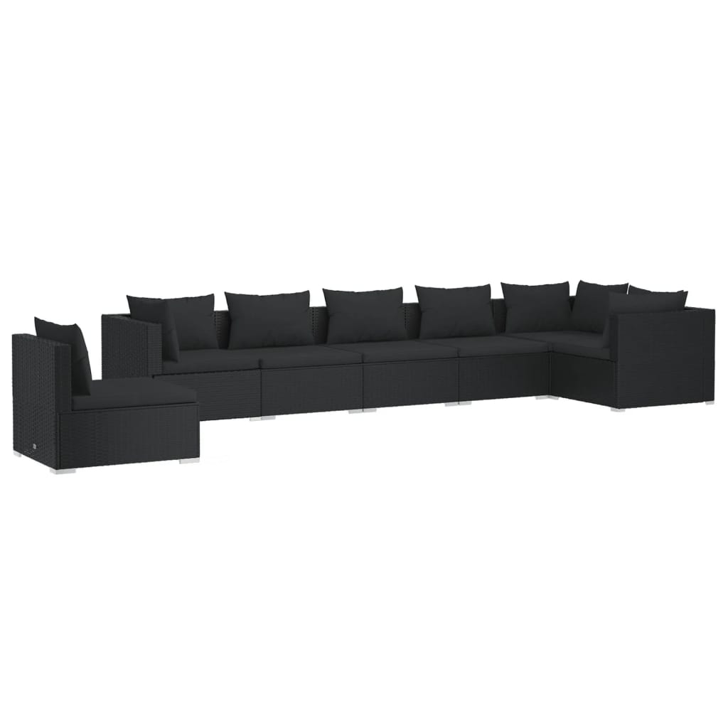 7-tlg. Garten-Lounge-Set mit Kissen Poly Rattan Schwarz