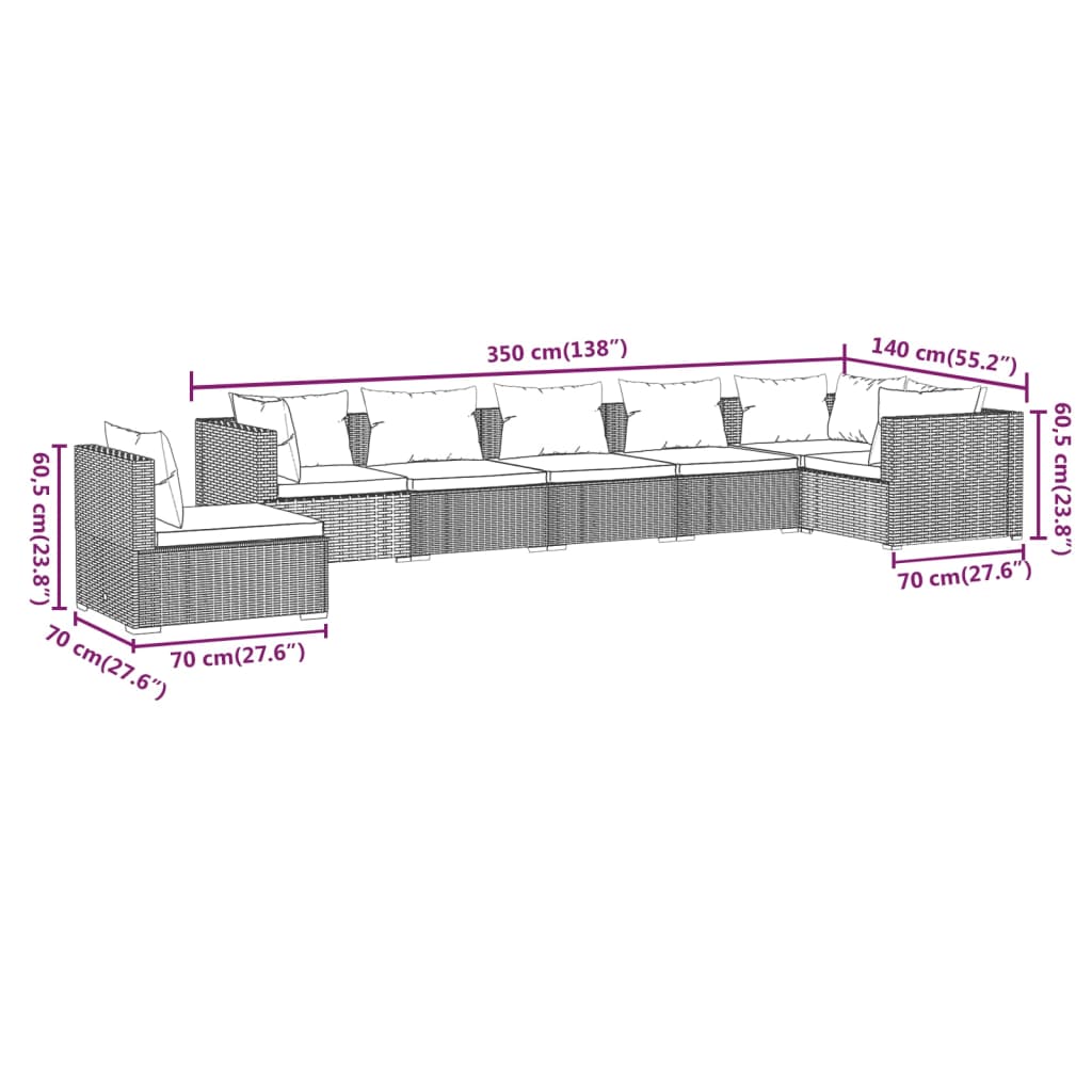 7-tlg. Garten-Lounge-Set mit Kissen Poly Rattan Schwarz