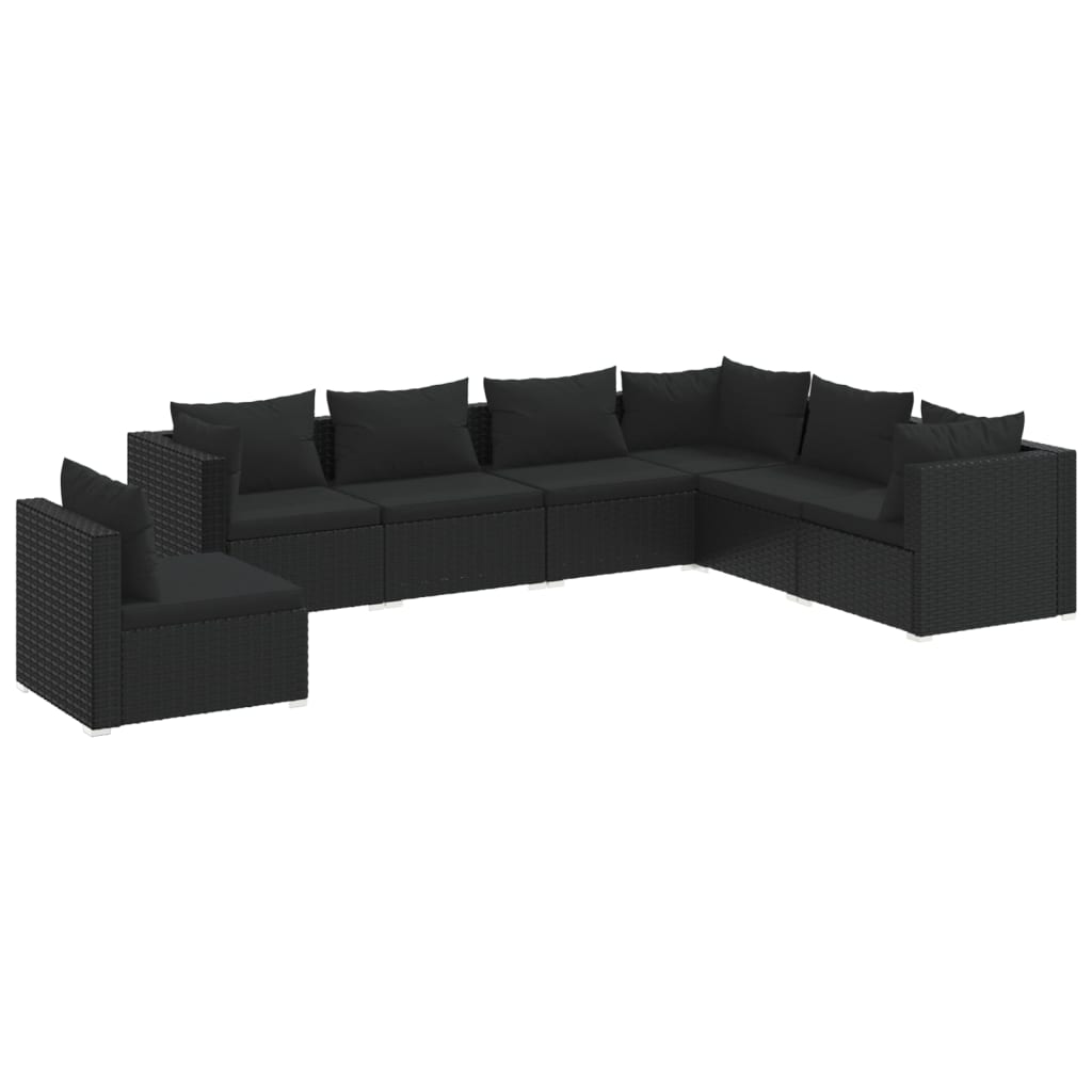 7-tlg. Garten-Lounge-Set mit Kissen Poly Rattan Schwarz
