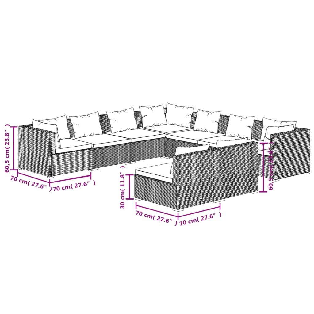 9-tlg. Garten-Lounge-Set mit Kissen Schwarz Poly Rattan
