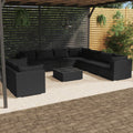 10-tlg. Garten-Lounge-Set mit Kissen Schwarz Poly Rattan
