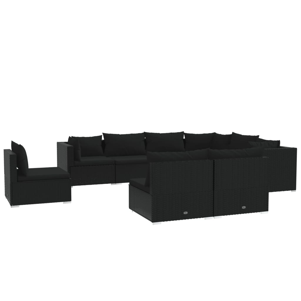 9-tlg. Garten-Lounge-Set mit Kissen Poly Rattan Schwarz