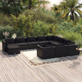 11-tlg. Garten-Lounge-Set mit Kissen Poly Rattan Schwarz