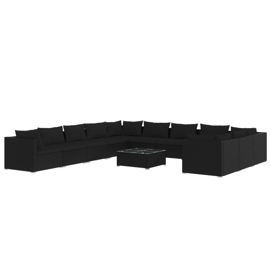 12-tlg. Garten-Lounge-Set mit Kissen Poly Rattan Schwarz