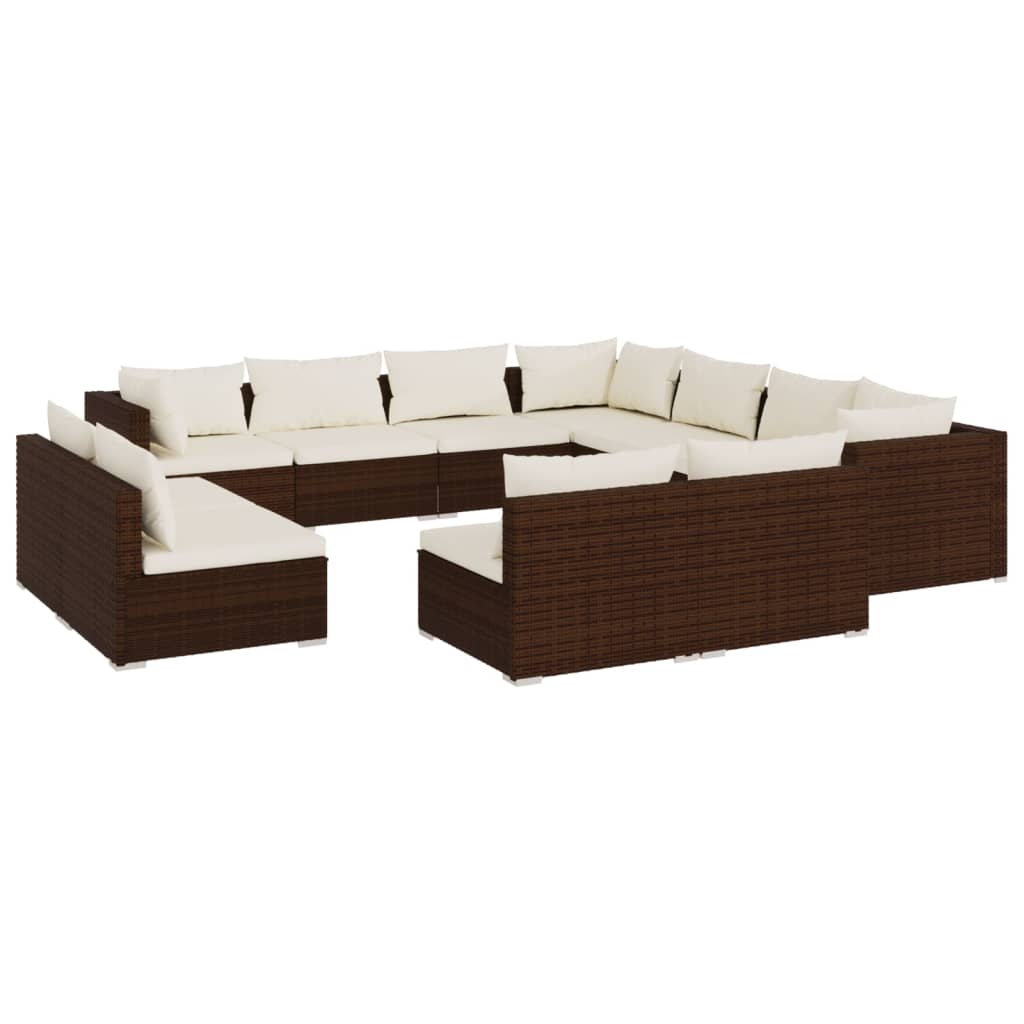 11-tlg. Garten-Lounge-Set mit Kissen Braun Poly Rattan