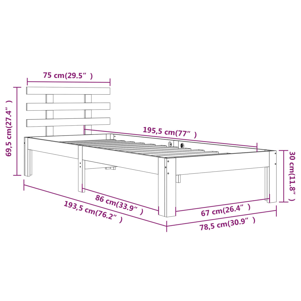 Massivholzbett 75x190 cm