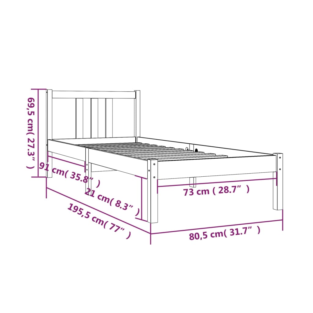 Massivholzbett ohne Matratze 75x190 cm