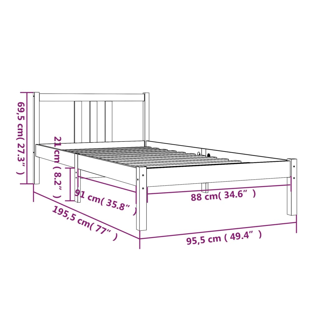 Massivholzbett 90x190 cm