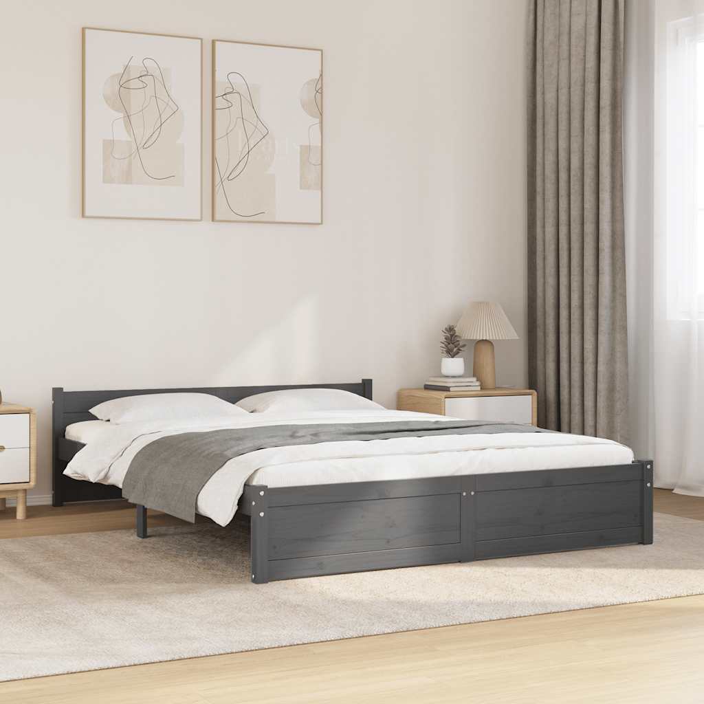Massivholzbett Grau 135x190 cm