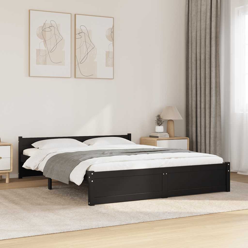 Massivholzbett Schwarz 135x190 cm