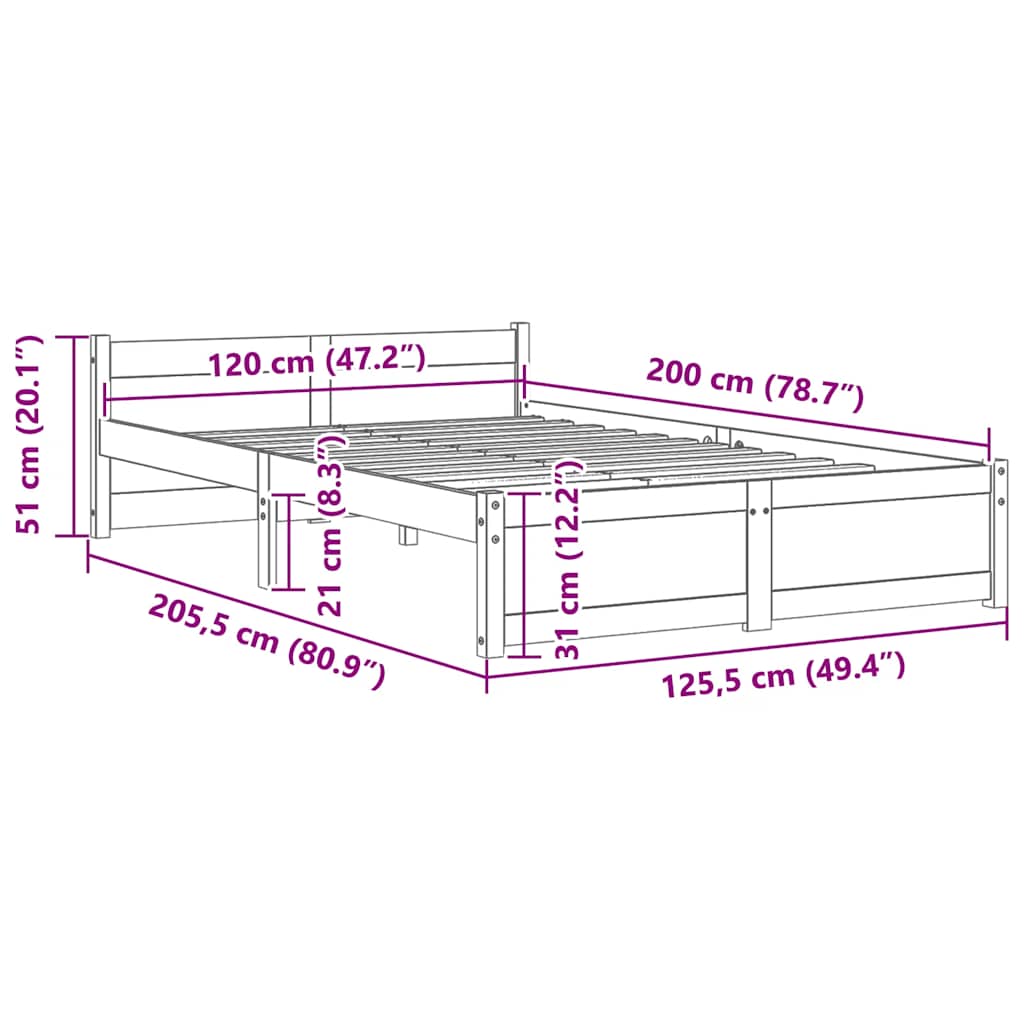 Massivholzbett Weiß 120x200 cm